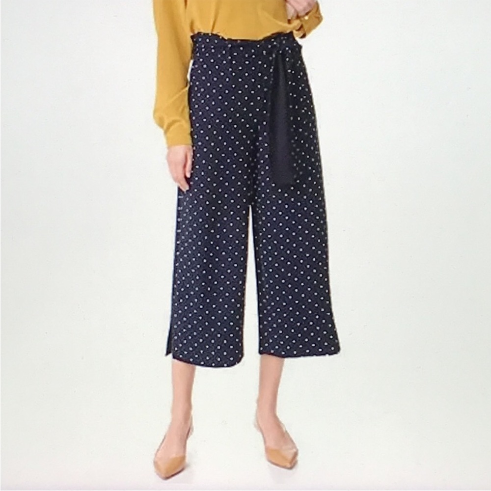 Whistles Navy Polka Dot Wide-Leg Cropped Pants